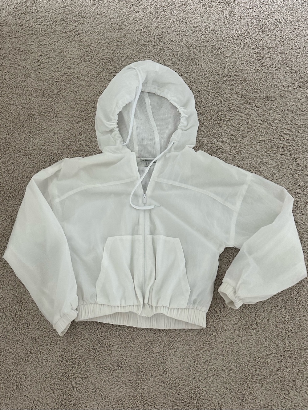 NWOT Forever 21 White Sheer Mesh Hooded Jacket